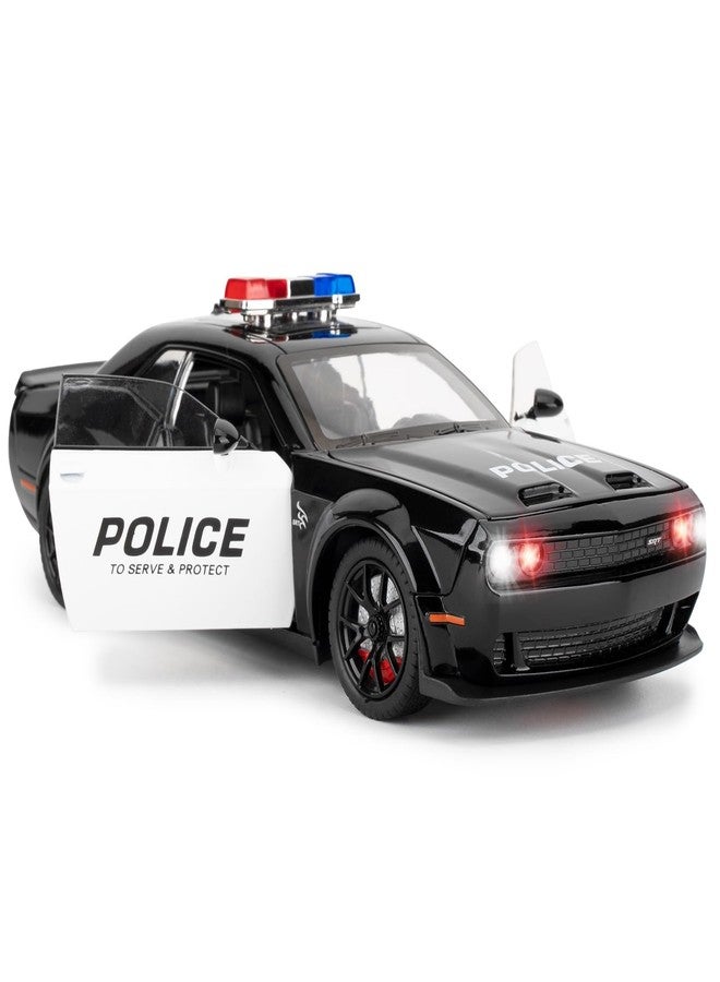 LOVEPOSELY Police Car Model for Collectible 1:24 Dodge Challenger SRT Hellcat Toy, Diecast Vehicle Toy with Lights and Sounds,Pull Back Decoration Model Car Toy for Adults Kids Birthday Gifts - Image 1